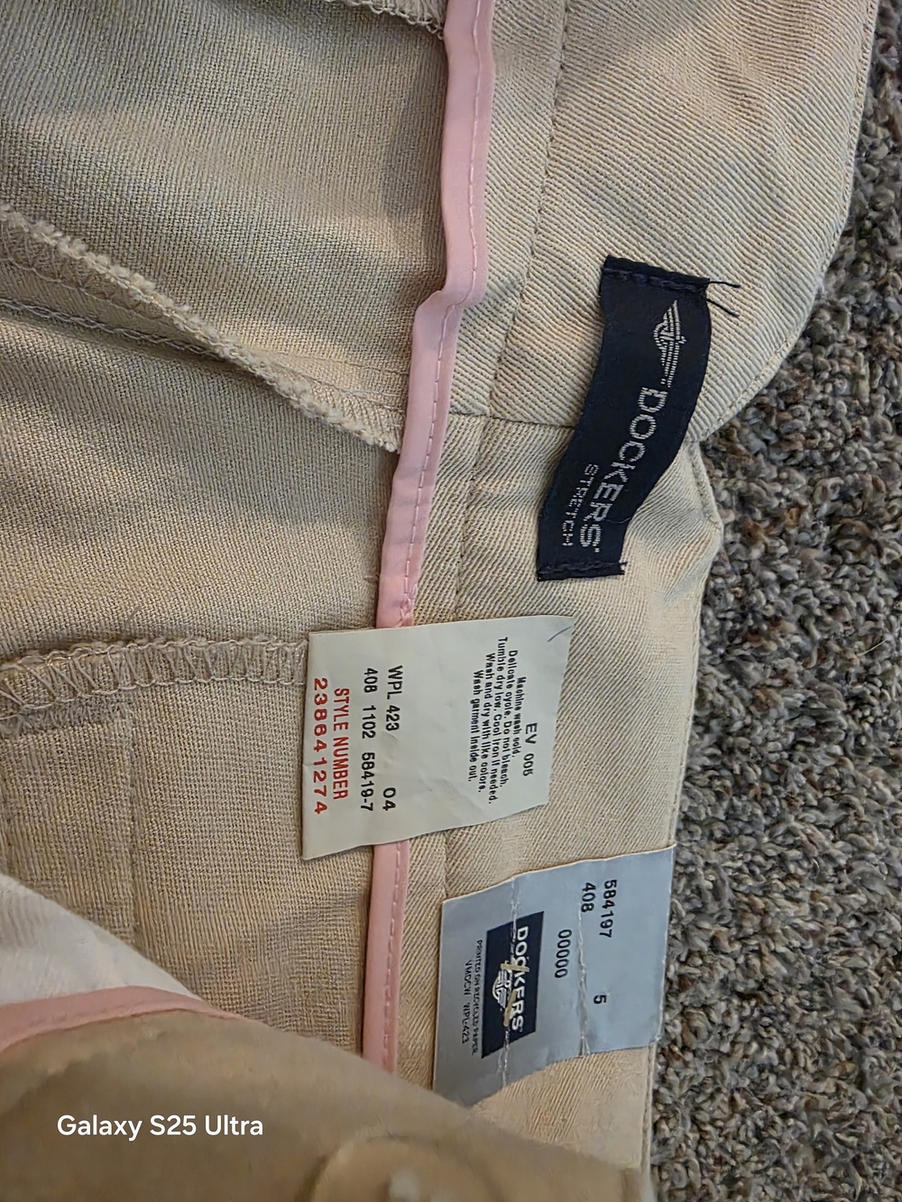 Dockers Kids Beige Stretch Pants with Pink Trim